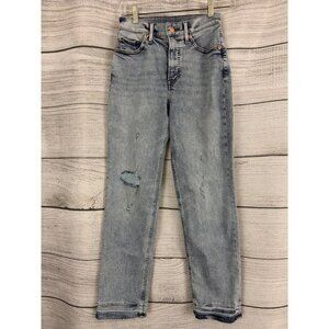 Express High-Rise Modern Straight Jeans Light Wash Distressed 2R